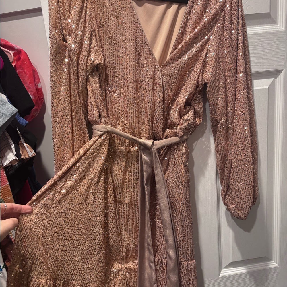 LC Lauren Conrad Sequin Long Sleeve Dress - Rose Gold